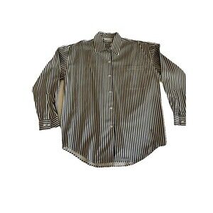 Tracy M. Top Size M Cream Navy Stripe 100% Silk Button Up Blouse Career Capsule